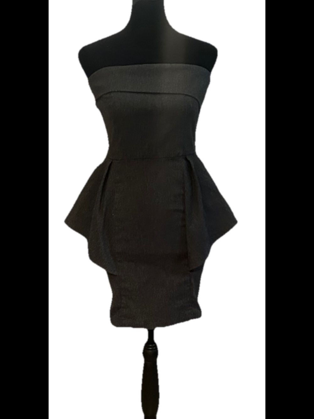 Coveted Clothing Gray Pinstripe Strapless Sleeveless Peplum Sheath Junior-S